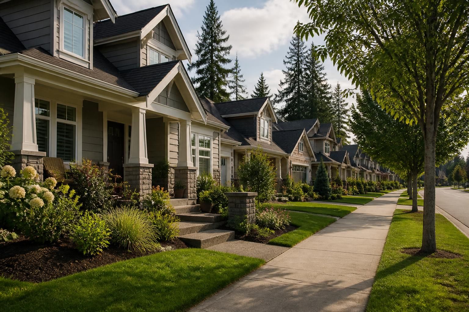 Quiet Mountlake Terrace neighborhood with maintained homes